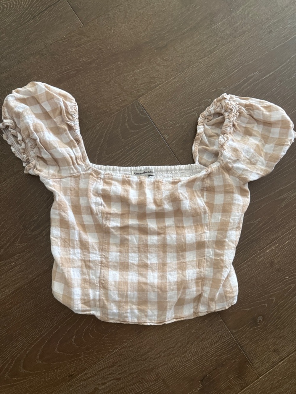 Abercrombie & Fitch White and Beige Gingham Crop Top